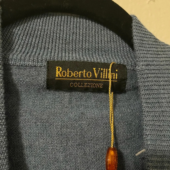 Roberto Villini 100% Wool Men’s sweater XL NWT Blue mock neck - Picture 3 of 4